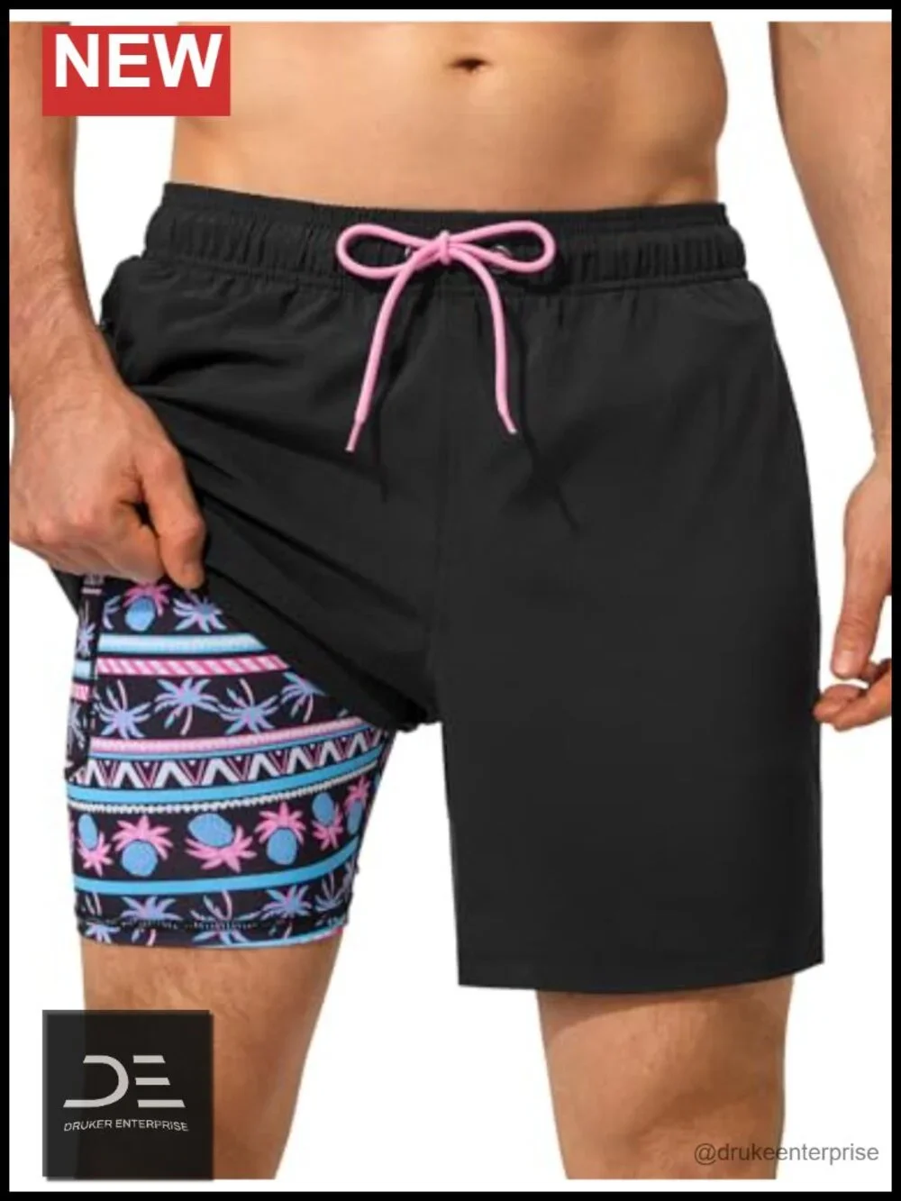 Men's 7-Inch Swim Trunks with Zipper Pockets and Built-in Liner